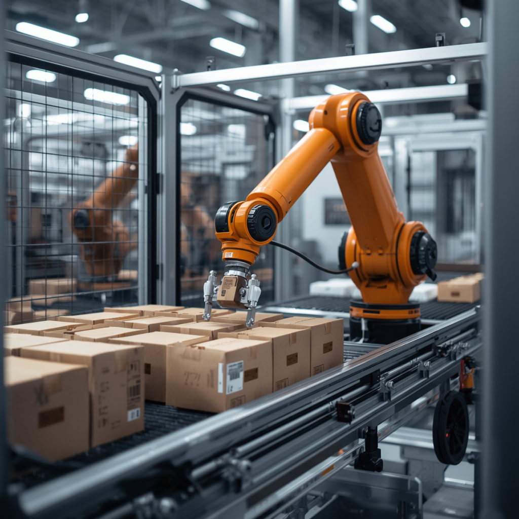 Robotic arm cobotics end-of-line automation packaging line integration