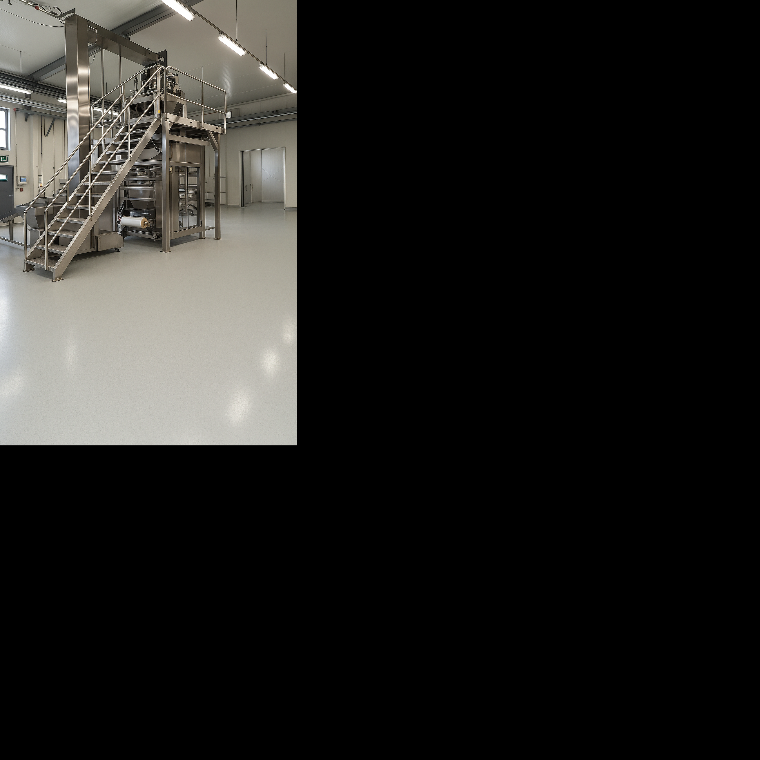 Custom space optimization layout with bucket transport, automatic feeder, and vertical form fill and seal machine in France