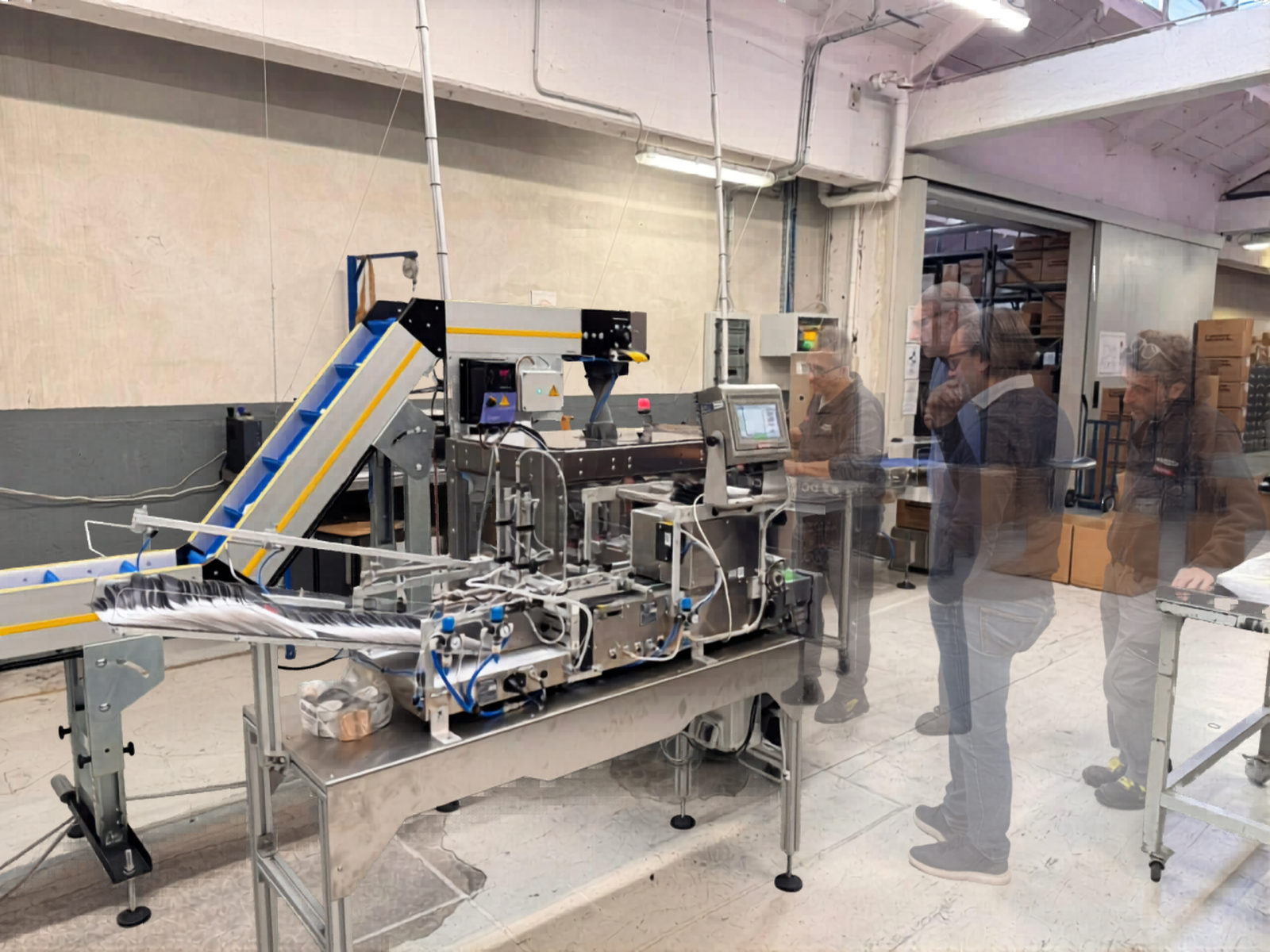 Privacy-safe DolcePack machinery installation and training on a production floor