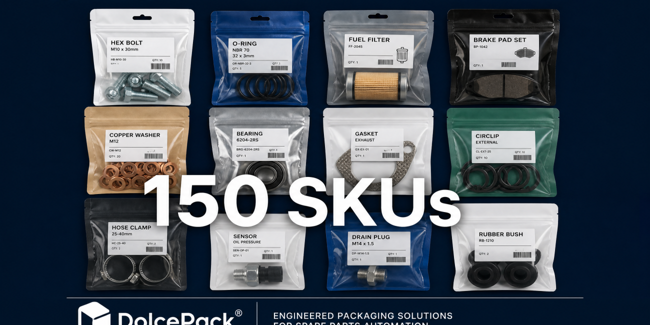 150 SKUs Spare Parts in Flexible Pouches – DolcePack Automation